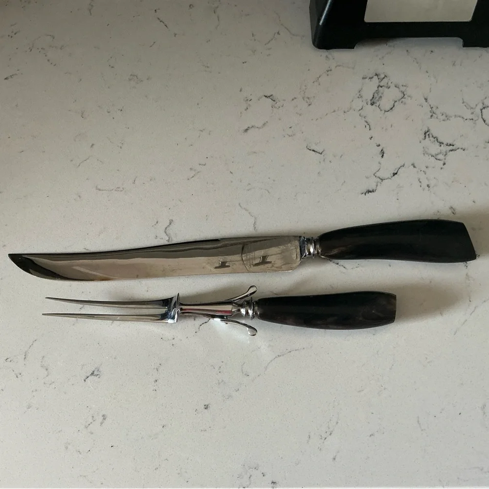 Vintage Leppington cutters Sheffield England carving knife set of 2 horn handles